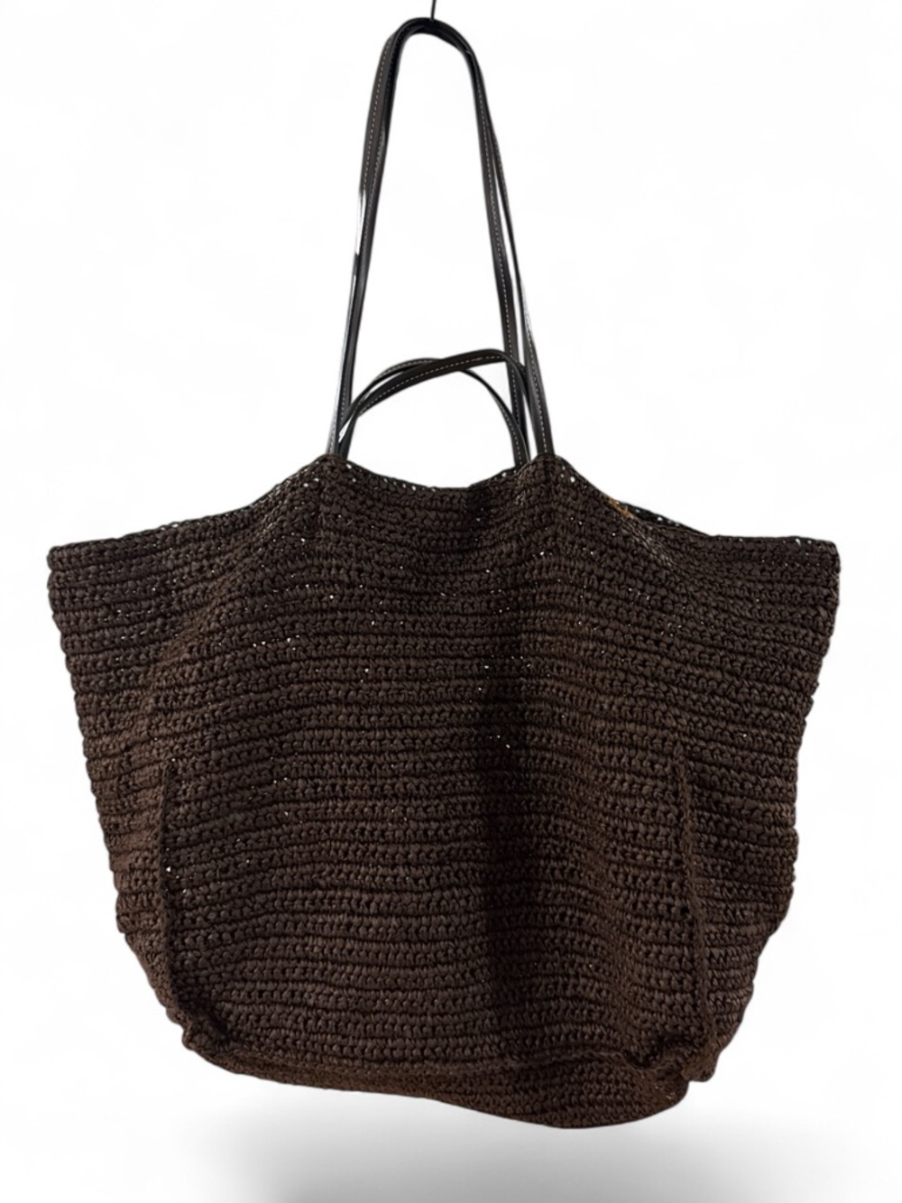 Zara Chocolate Brown Crochet Beach Tote with Leather Straps and Large Wallet - Picture 5 of 5